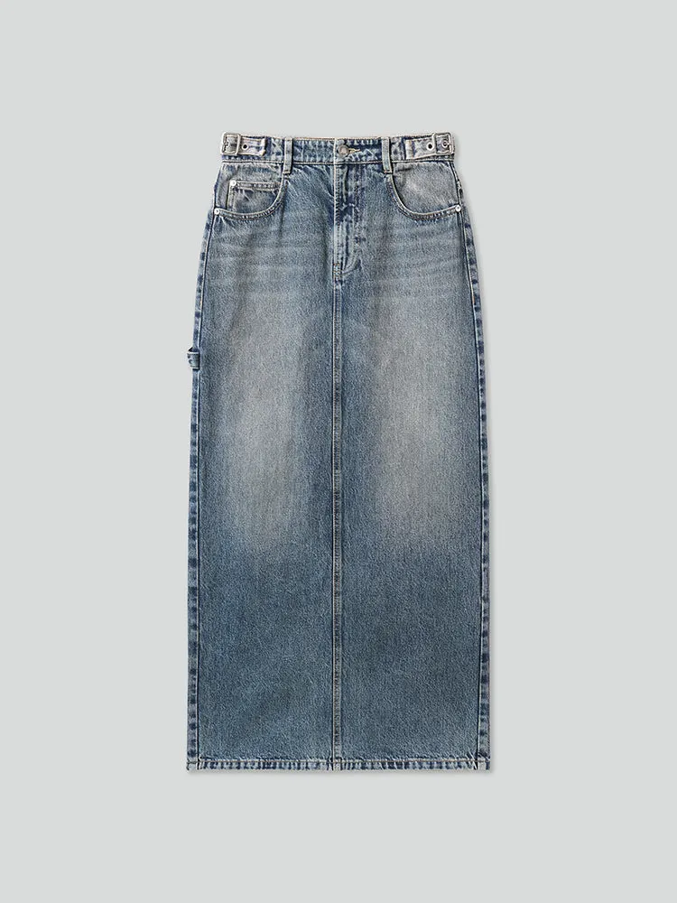 Slit Denim Maxi Skirt