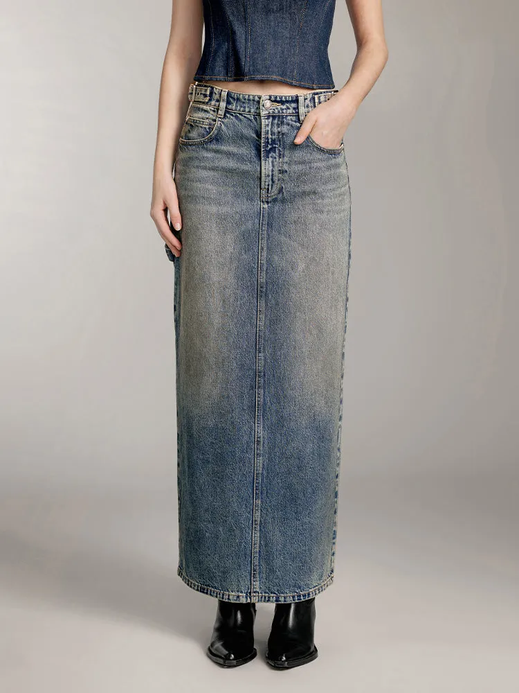 Slit Denim Maxi Skirt