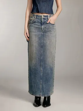 Slit Denim Maxi Skirt