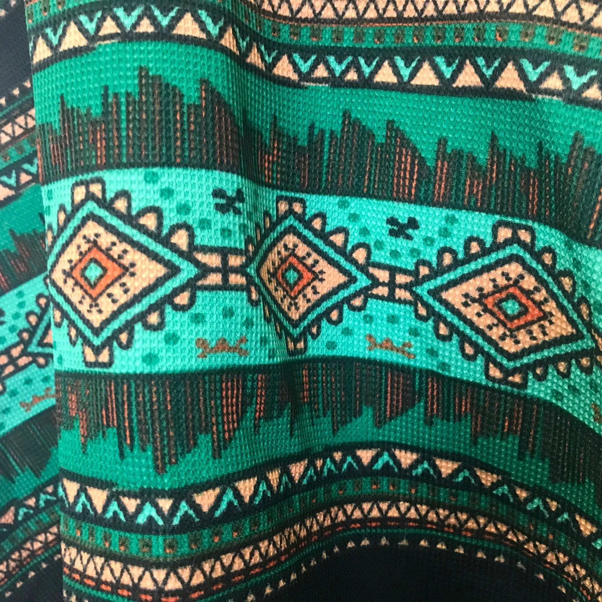Women's L/S Flare Dress in Black and Green Geometric Sz M- OOAK